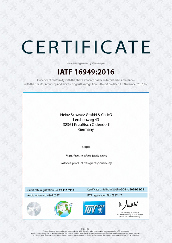 CERTIFICATE IATF 16949:2016